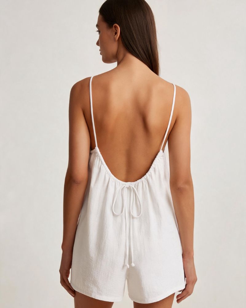 Solid Color Backless Cami Short Jumpsuit