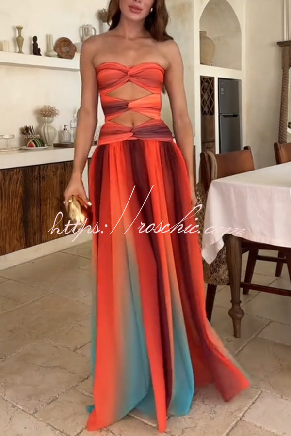 Mesh Printed Off Shoulder Maxi Dress – Sunset Ombre