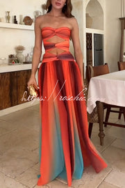 Mesh Printed Off Shoulder Maxi Dress – Sunset Ombre