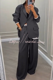 Ribbed Colorblock Lapel Blazer & Loose Pants Set