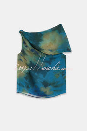 Chiffon Ombré Print Cowl Neck Top & High-Rise Maxi Skirt Set
