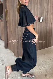 High Rise Denim Harem Pants with Ankle Strap Buckle