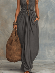 Bohemian Draped Halter Maxi Dress with Flowing Skirt