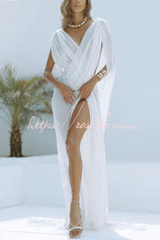 Linen Blend Ruched Shoulder Maxi Dress | Vacation Cover Up
