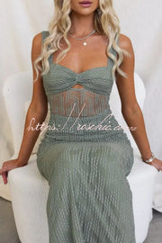 Sweetheart Neck Mesh Ruched Maxi Dress – Sleeveless Party Wear