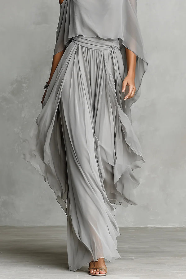 Chiffon Off-Shoulder Camisole & Wide-Leg Pants Set
