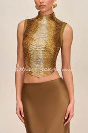 Glossy Arc Tassel High Neck Tank Top | Party Wear