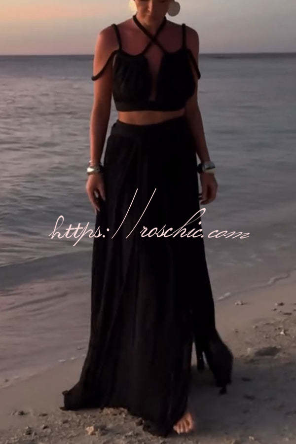 Draped Braids Crop Tank & Wrap Maxi Skirt Set