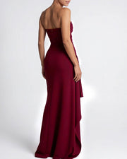Strapless Ruched High-Slit Gown Dress