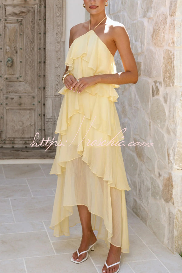 Chiffon Halter Neck Ruffle Maxi Dress – Loose Fit