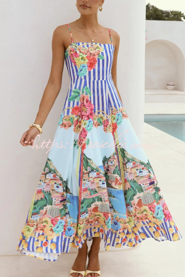 Printed Spaghetti Strap Square Neck Maxi Dress