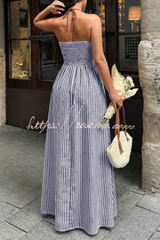Striped V-Neck Sleeveless Backless Maxi Dress – Vacation