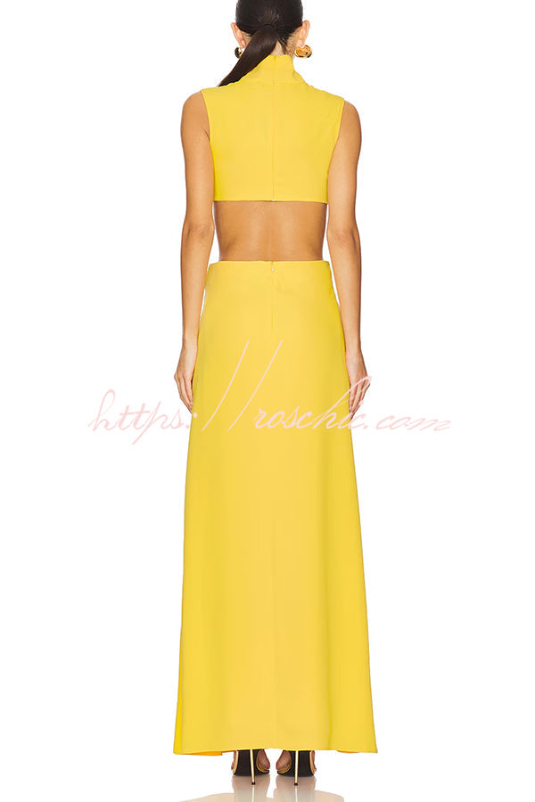 High Neck Cutout Waist Sleeveless Maxi Dress