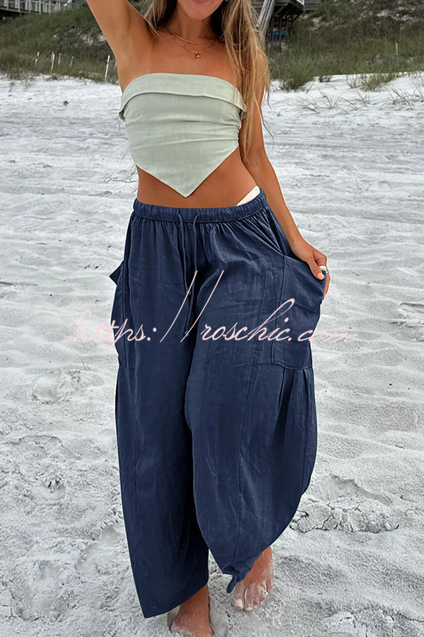 Linen Blend Drawstring Pants with Pockets – Loose Fit