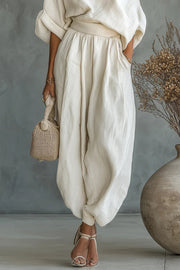 Off-Shoulder Wide-Leg Pants Set with Pockets – Loose Fit