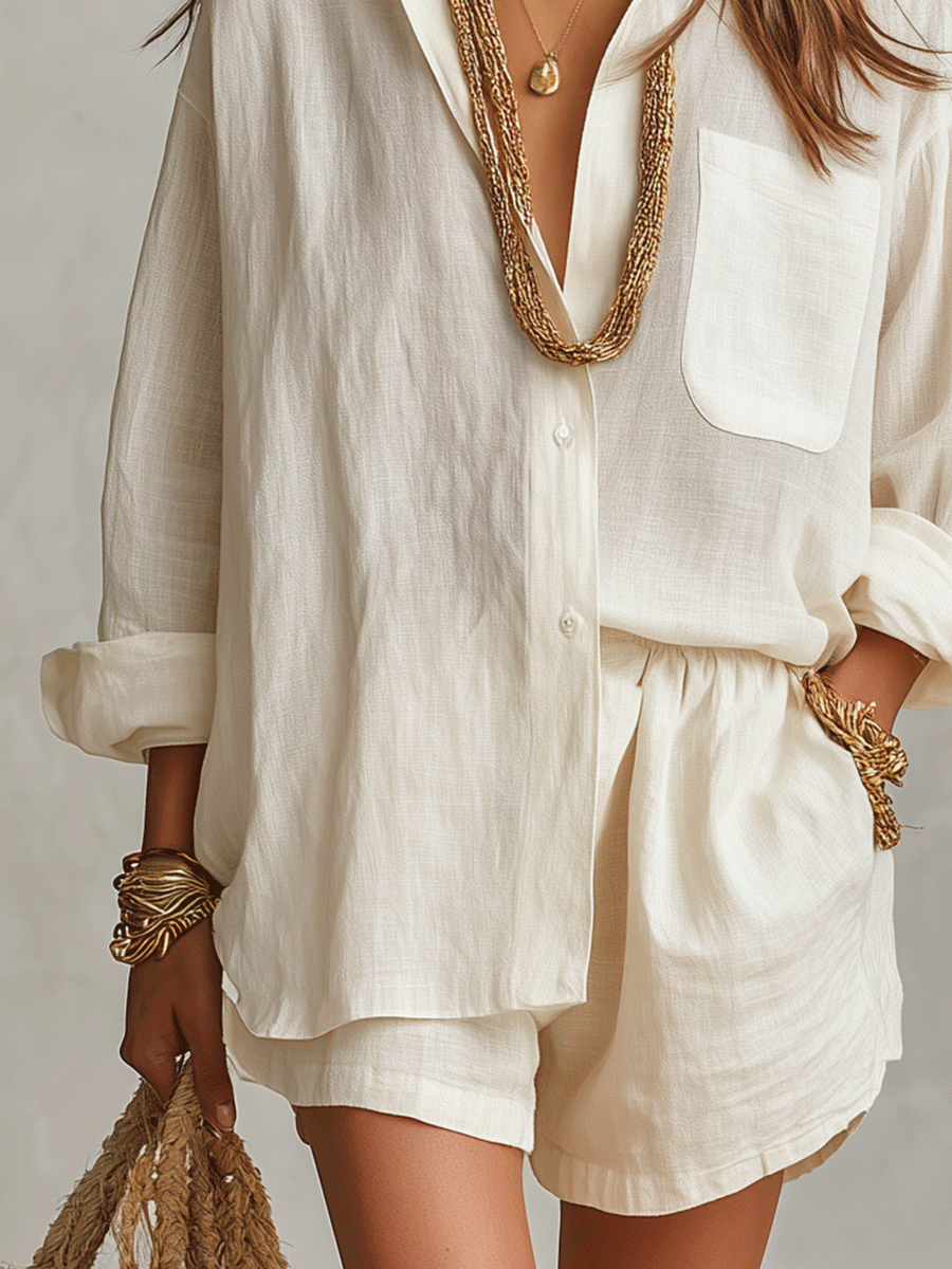 Linen Oversized Shirt and Shorts Set | Bohemian Style