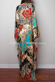 Printed Batwing Sleeve Loose Maxi Dress for Vacation