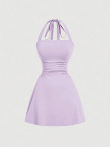 Duniii Ruched Halter A-Line Mini Dress