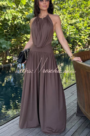 Metal Ring Halter Neck Bodysuit & Wide Leg Pants Set