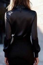 Satin Long Sleeve Tie-Front Shirt | Loose Fit Office Top