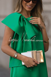 Satin Oversized Bow Neck Sleeveless Loose Maxi Dress