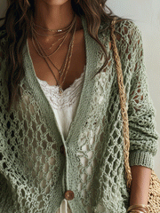 Sage Lace Knit Button-Front Cardigan | Lightweight Layer