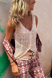 Débardeur ample en tricot à col en V et découpe torsadée pour femme