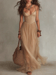 Bohemian Corset Maxi Dress in Champagne Beige