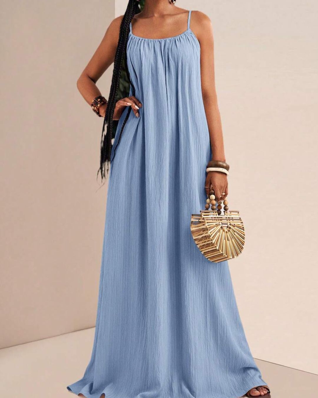 Pleated Slip Maxi Dress – Solid Color Flowy Casual Dress