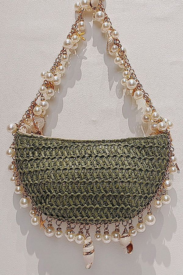 Pearl Conch Shell Half-Moon Bag with Chain Strap