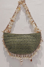 Pearl Conch Shell Half-Moon Bag with Chain Strap