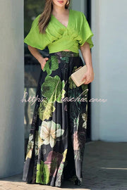 Floral Print V-Neck Crop Top and Maxi Skirt Set