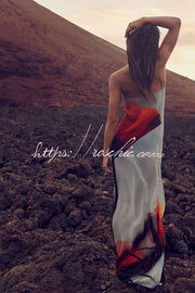 Abstract Tulip Print Maxi Dress – Square Neck Vacation Slip