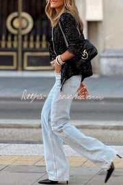 Sequin Zip-Up Long Sleeve Coat – Loose Fit Party Top