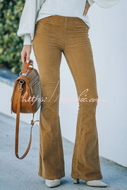 Women's Corduroy Bell Bottom Pants with Elastic Waist