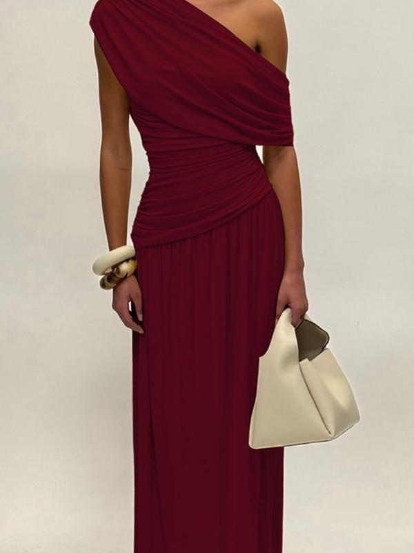 Women's One Shoulder Dress, Elegant Solid Color Dress for Party Club Dating Wear, Ladies Summer Clothes