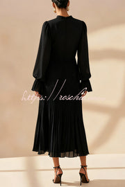 Ruffle Midi Dress Long Sleeve Round Neck Fitted Waist