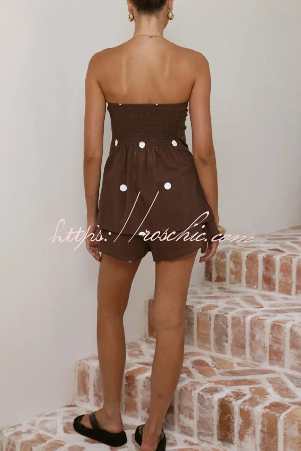 Polka Dot Off-Shoulder Top & Elastic Waist Shorts Set