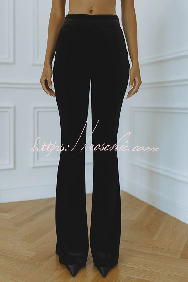 Velvet High Rise Flare Pants with Elastic Waist