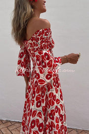 Floral Smocked Off-Shoulder Maxi Dress with Pockets