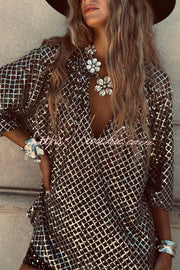 Sequin V-Neck Half Sleeve Loose Party Top