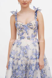 Organza Floral Print Sweetheart Maxi Dress – Sleeveless