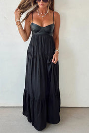 Leather Patchwork Sleeveless Maxi Dress – Vacation Style