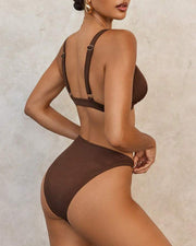 Gold Hardware Bikini Set with Triangle Top & High-Cut Bottoms