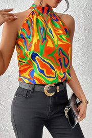 Printed Sleeveless Round Neck Loose Top