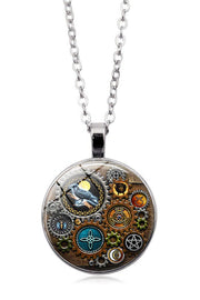 Steampunk Mechanical Gear Pendant Necklace with Glass Gem