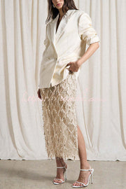Sequin Mesh Tassel Midi Skirt – Party & Vacation Style