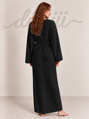 Textured Knit Full-Length Robe with Tie Belt