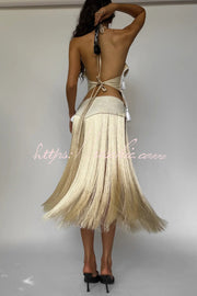 Lace Appliqué Tassel Hem Maxi Skirt for Vacation