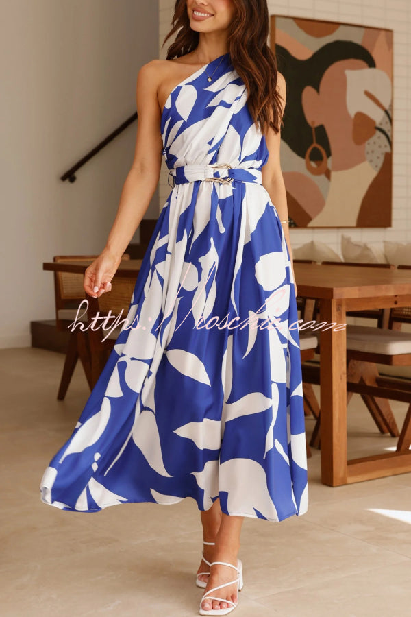 Printed One-Shoulder Maxi Dress – Vacation Casual Style